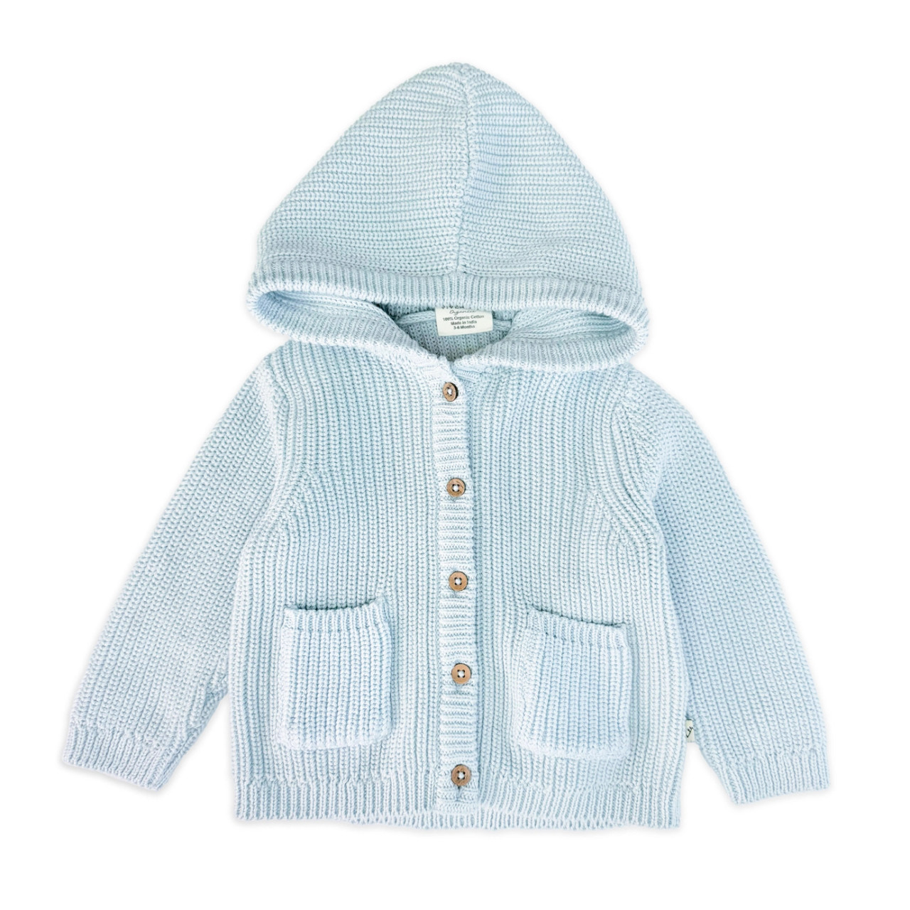 Organic Hooded Baby Sweater - Blue, 3-6 months