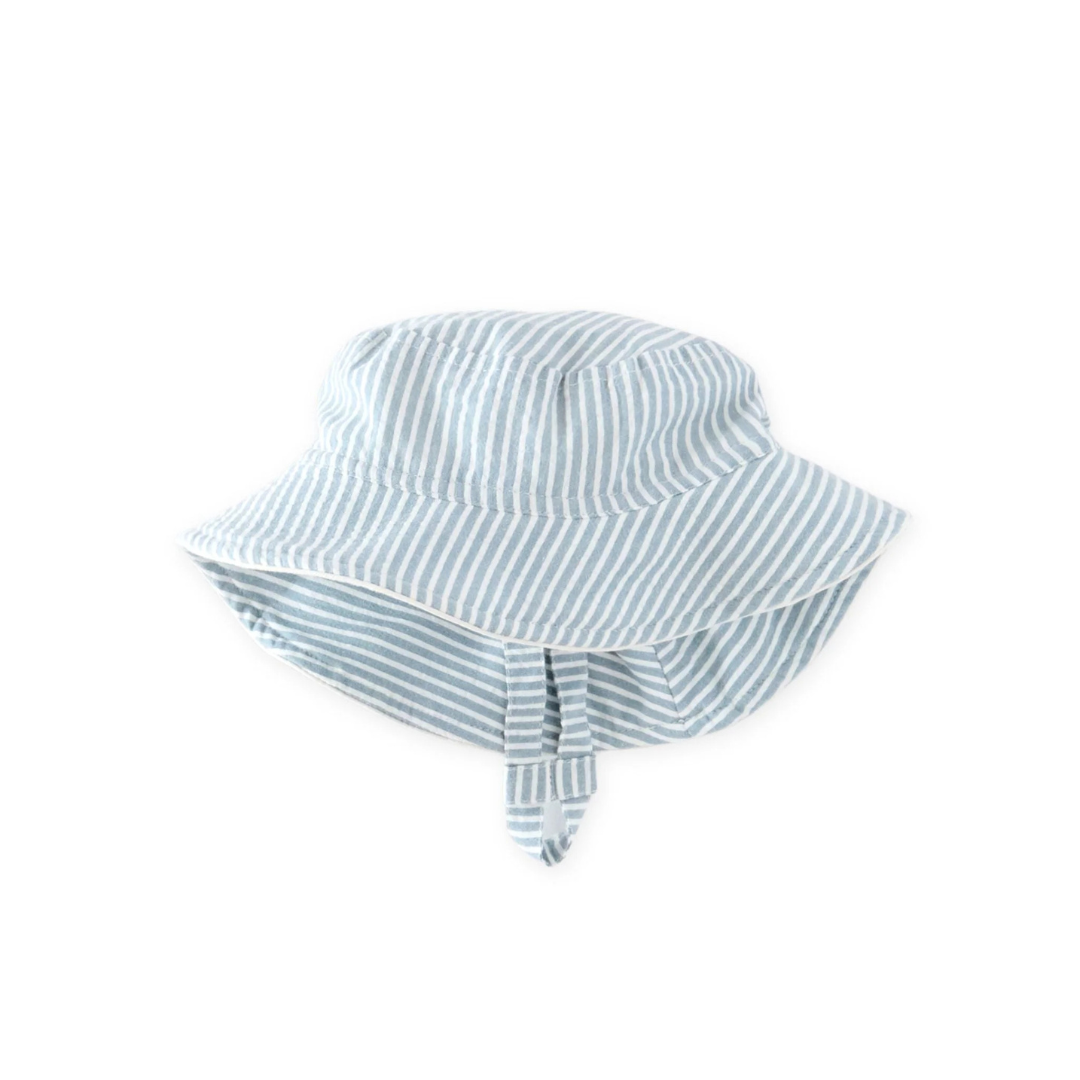 Organic Cotton Sun Hat - Seersucker Blue