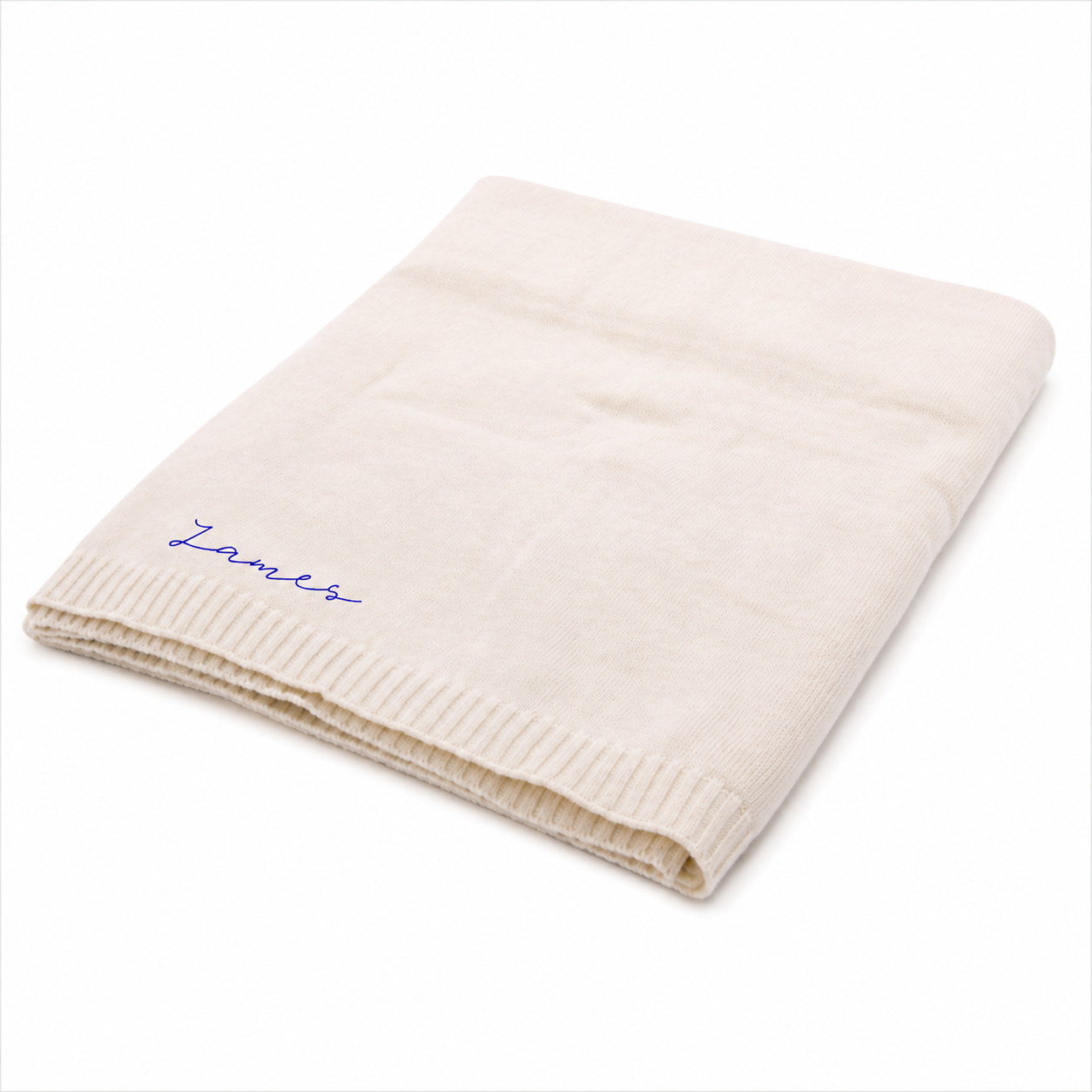 Personalized Organic Knit Baby Blanket - Cream w/Navy Thread