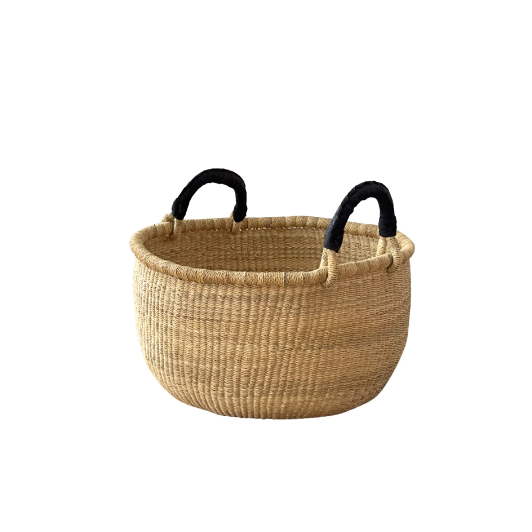 Elevated African Woven Basket with Two Handles