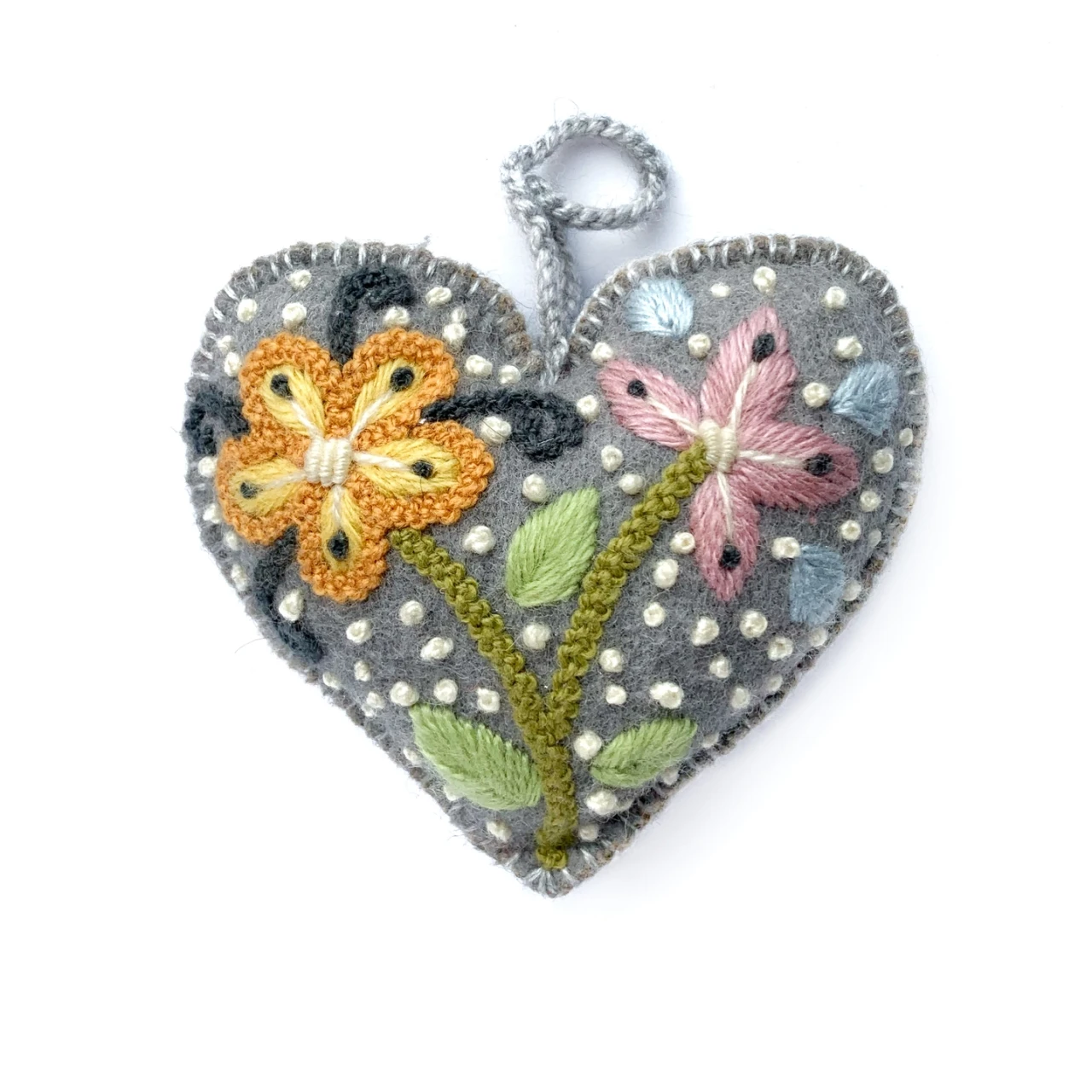 Felt Wool Tree Ornament - Embroidered Heart