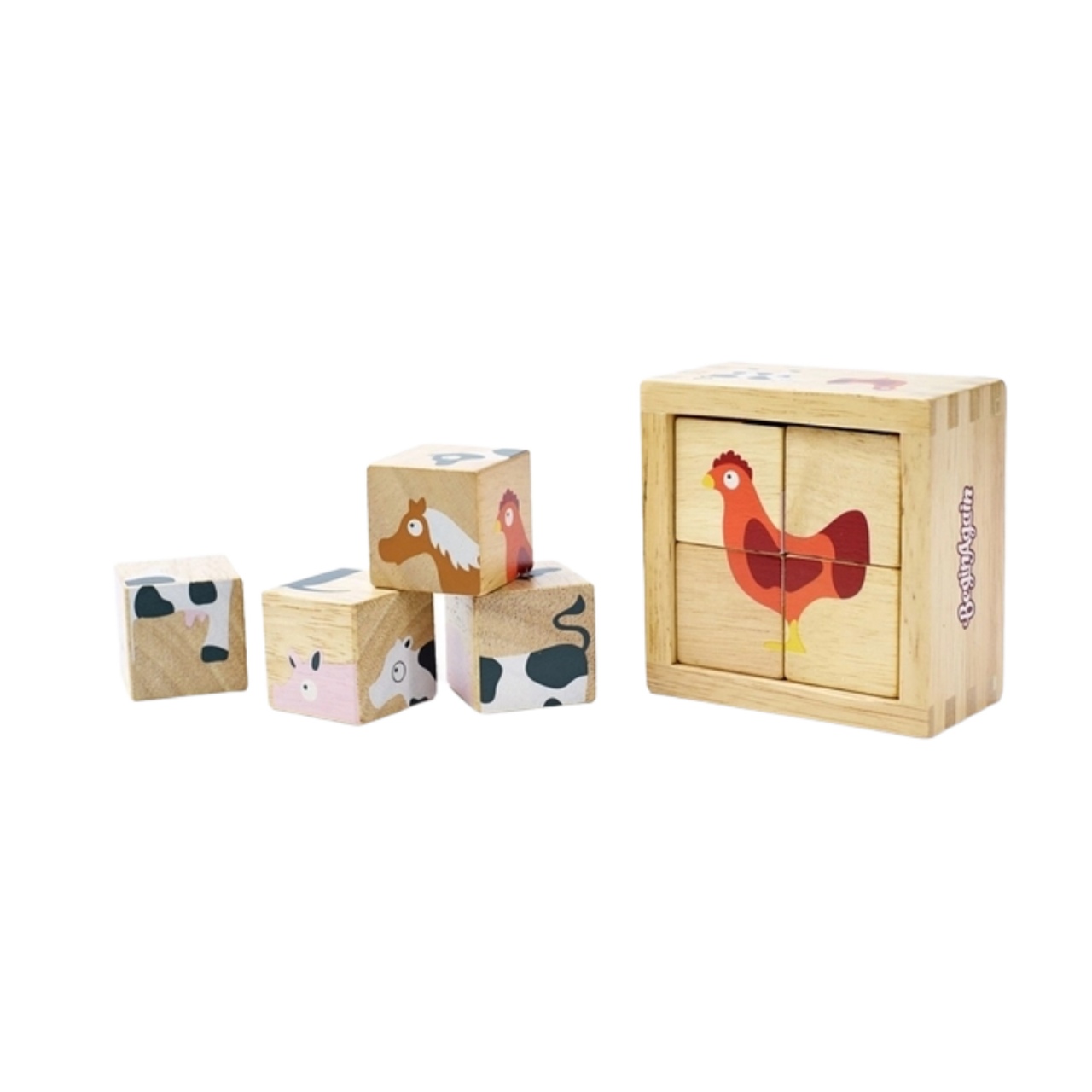 Wooden Blocks - Farm Animals Puzzle Cubes