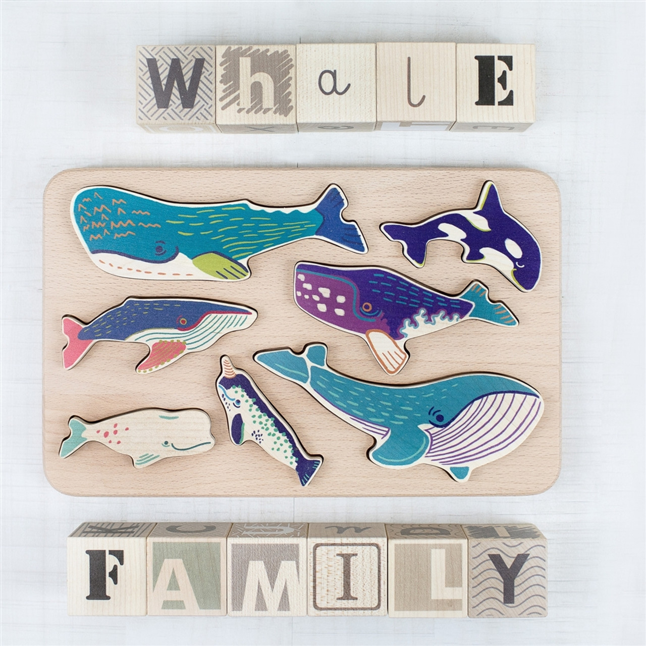 Natural Toddler Toys  Chunky Wooden Whale Puzzle