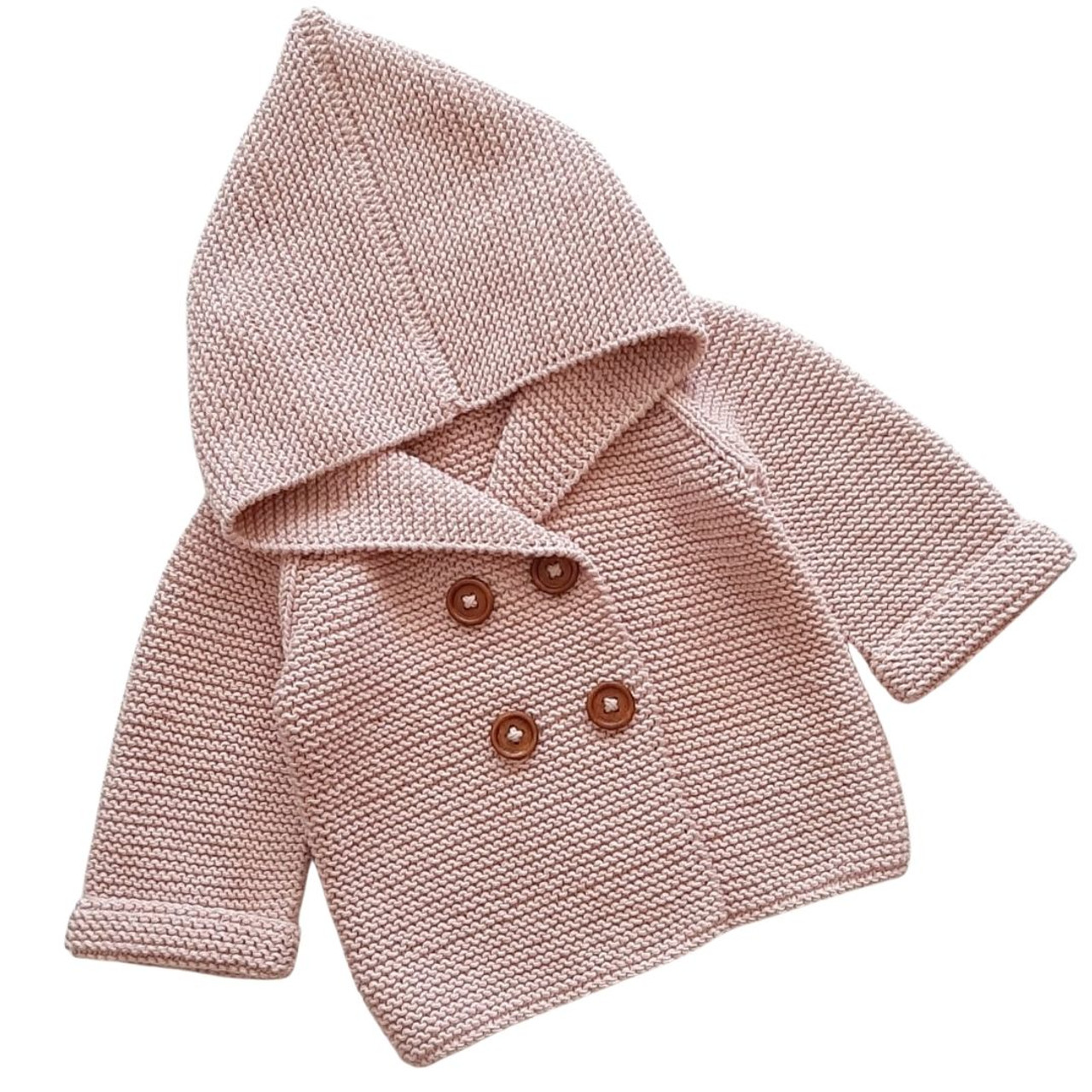 Hand Knit Organic Baby Sweater - Rose Petal, 0-6m