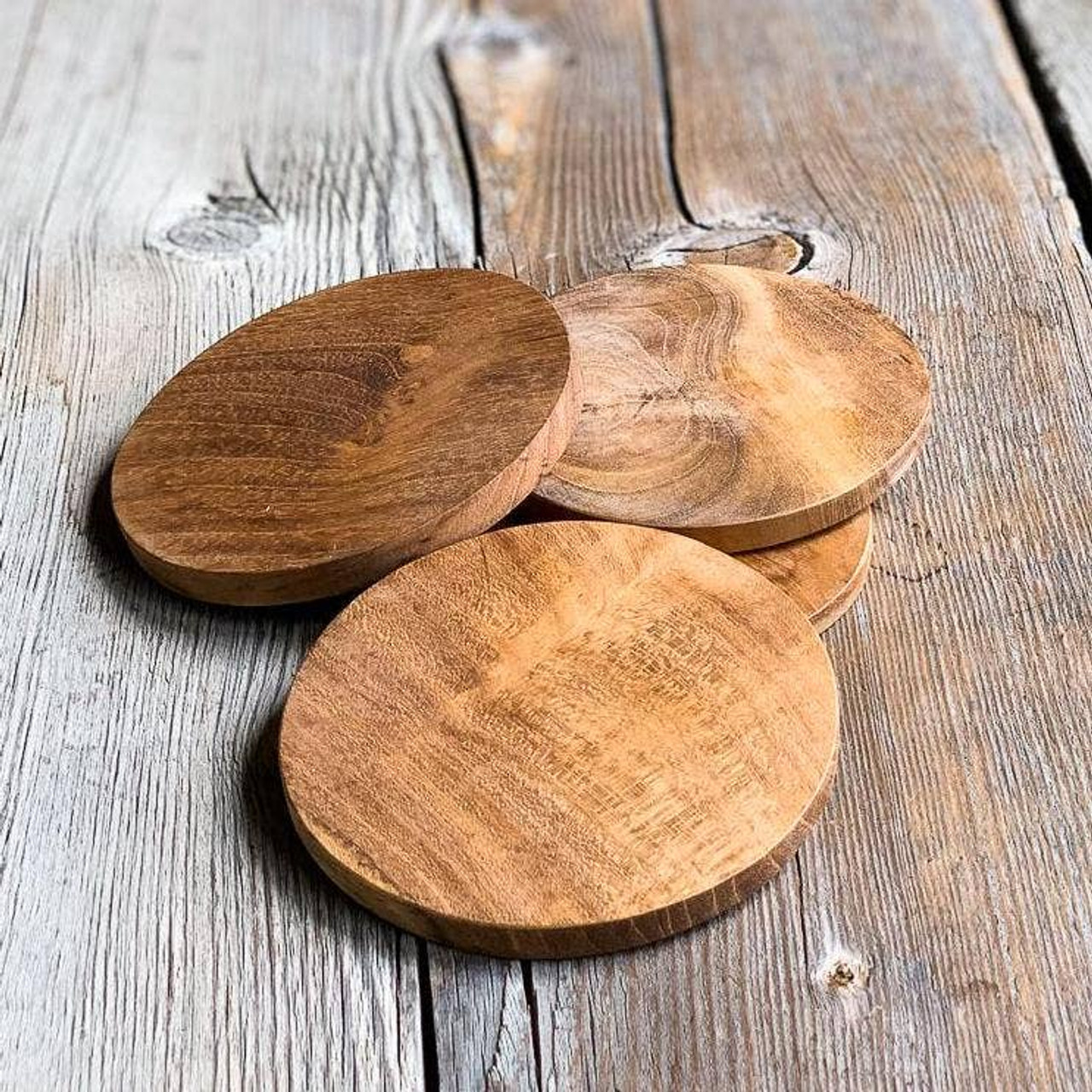Teak Wood Coasters Set of 4, Square with Inner Square 9cm. Bamboo