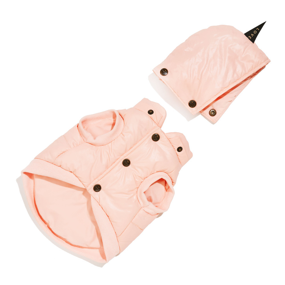 Winter Coat for Dogs Puffer Jacket with Removable Hood Pink