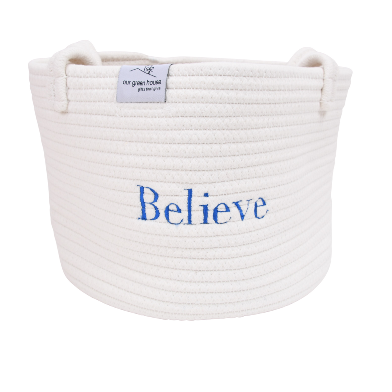 Embroidered Cotton Rope Basket - Believe Embroidered Cotton Rope Basket - Believe