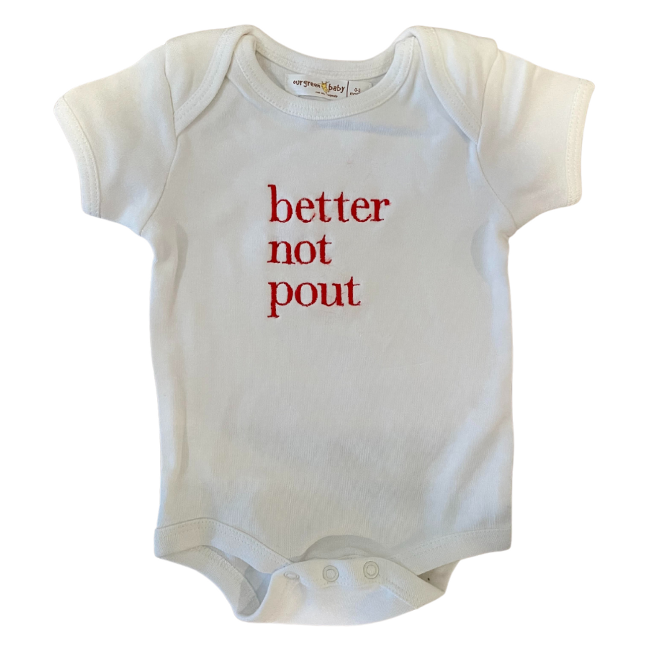 Embroidered Organic Baby Onesie - Better Not Pout Embroidered Organic Baby Onesie - Better Not Pout