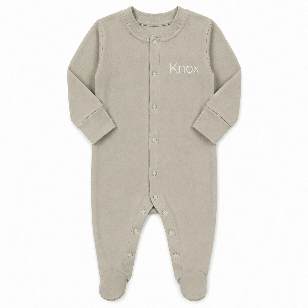 Embroidered Footed Pajamas - Stone