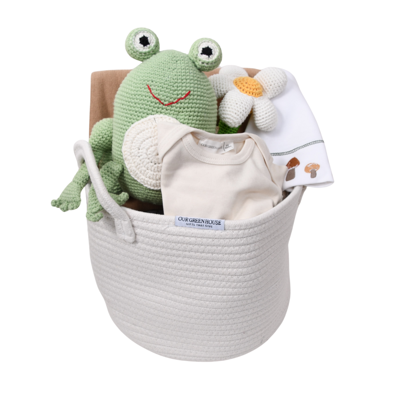 Our Green House Gender Neutral Baby Gift Basket | Frog Themed Gifts | Meadow Toad | Spring Gift