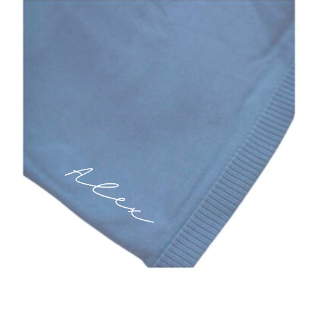 CS Textile - z - Embroidered - Knit Blanket - Blue