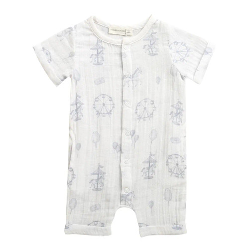 Organic Muslin Short Sleeve Romper - Carnival Print