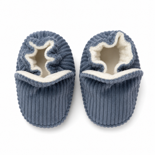 Soft Organic Corduroy Booties - Blue, 0-3m