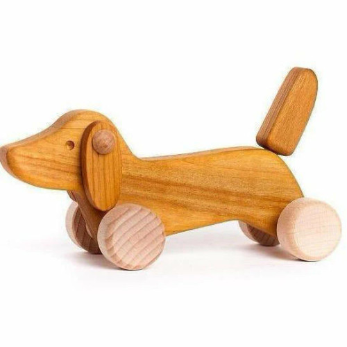 Wooden Push/Pull Toy - Dachsund Puppy - Natural