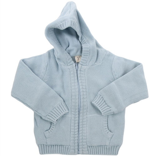 Organic Hooded Baby Sweater - Blue, 3-6 months