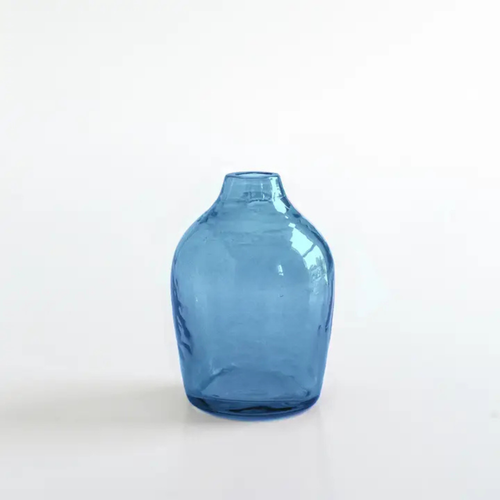 Handblown Flower Vase - Blue
