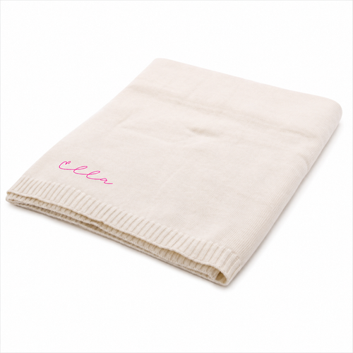 Personalized Organic Knit Baby Blanket - Cream w/Pink Thread