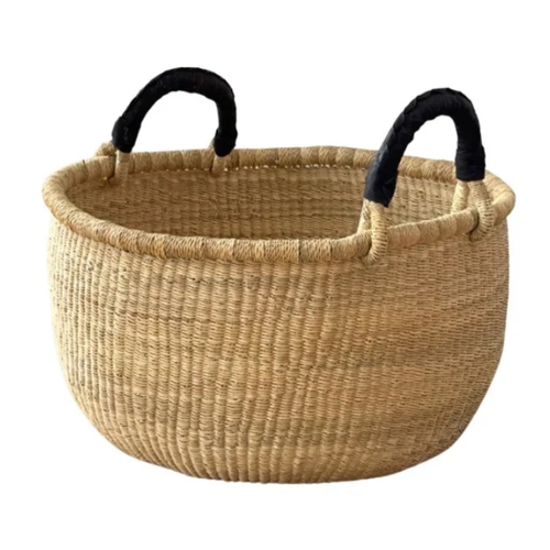 Elevated African Woven Basket with Two Handles