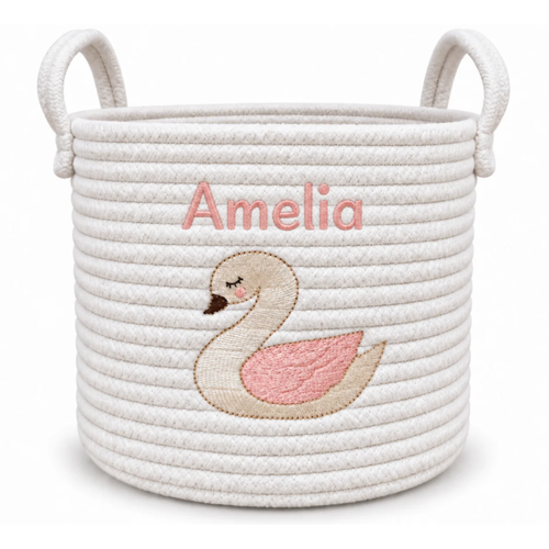 Swan Cotton Rope Basket - Personalized