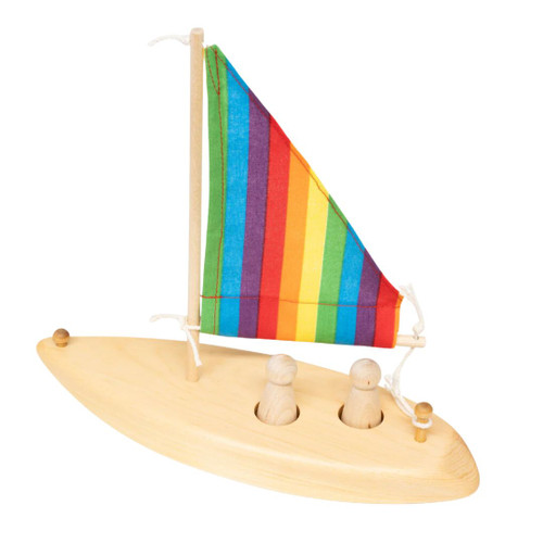 Wooden Toy Sailboat - Bright Stripes