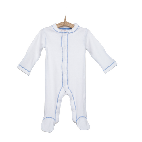 Organic Footed Pajamas - Blue Stitch - 3-6m