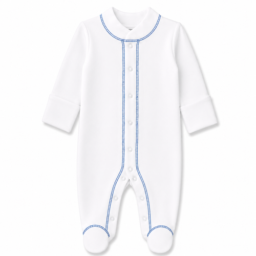 Organic Footed Pajamas - Blue Stitch - Nb-3m