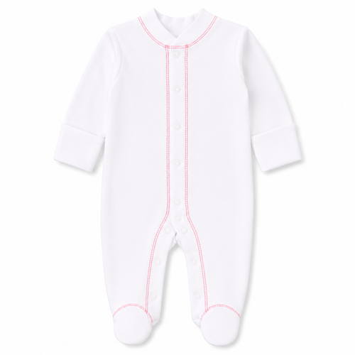 Organic Footed Pajamas - Pink Stitch - Nb-3m