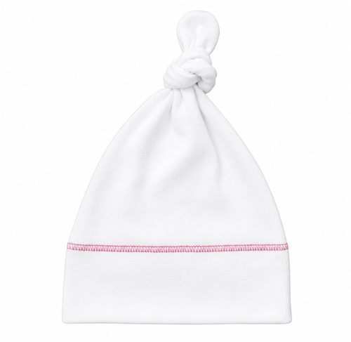 Organic Knot Hat - Pink Stitching - 3-6m