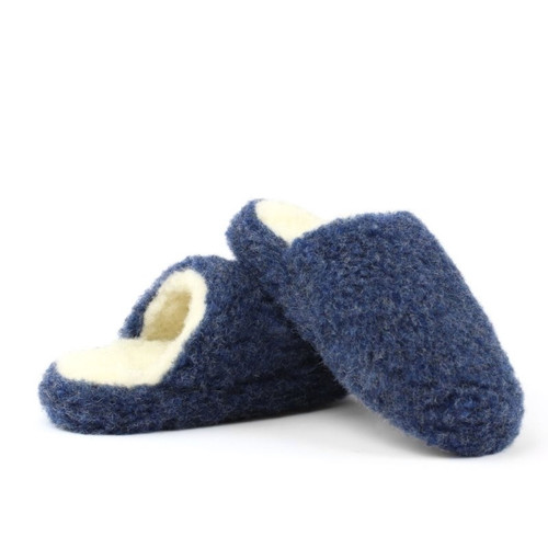 Sheep Wool Slippers - Navy, Fits Sizes w11.5-12.5