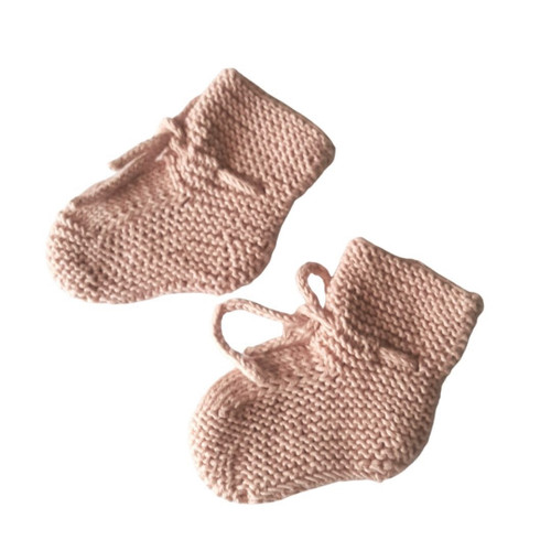 Hand Knit Organic Baby Booties - Rose Petal, 0-6m
