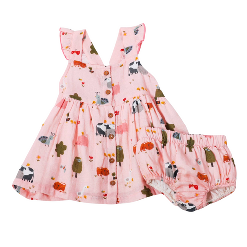 Organic Farm Print Dress and Bloomers - 6-12m