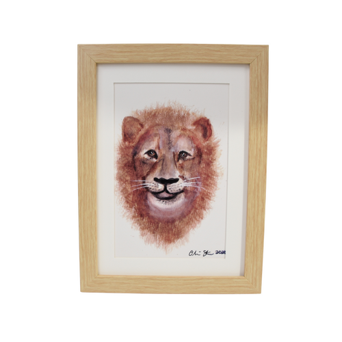 Watercolor Lion Art Print - Framed 6x8