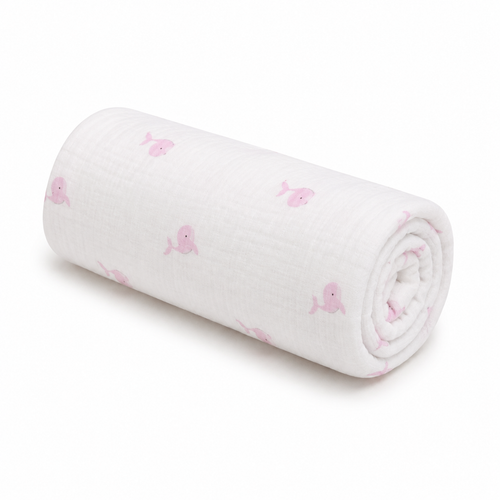 Organic Muslin Swaddle - Pink Whale