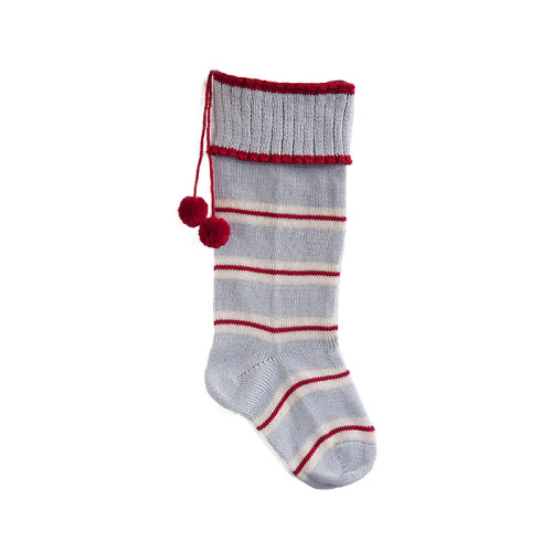 Hand-Knit Candy Stripe Stocking - Grey