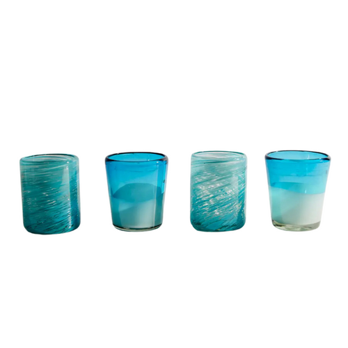 Mexican Handblown Glasses - Aqua, Set of 4