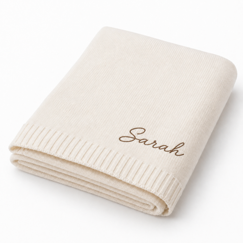 Personalized Organic Knit Baby Blanket - Cream