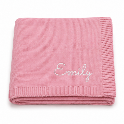 Personalized Organic Baby Blanket - Knit, Pink