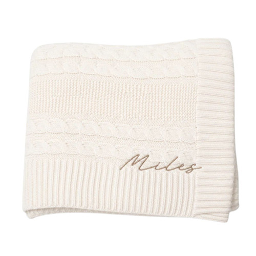Personalized Organic Cotton Throw Blanket - Natural