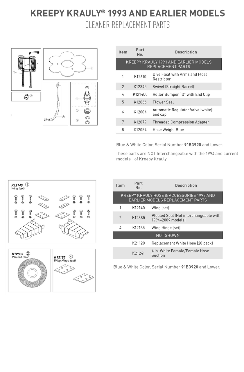 Pentair Kreepy Krauly 1993 Parts