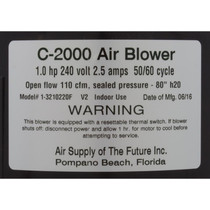 Blower, Air Supp Comet 2000,1.0hp,230v,2.5A,4ft Mini Molded