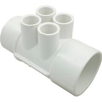 Manifold, 1/2" Slip, 4 Port, Flow Thru, 2" Slip x 2" Spigot