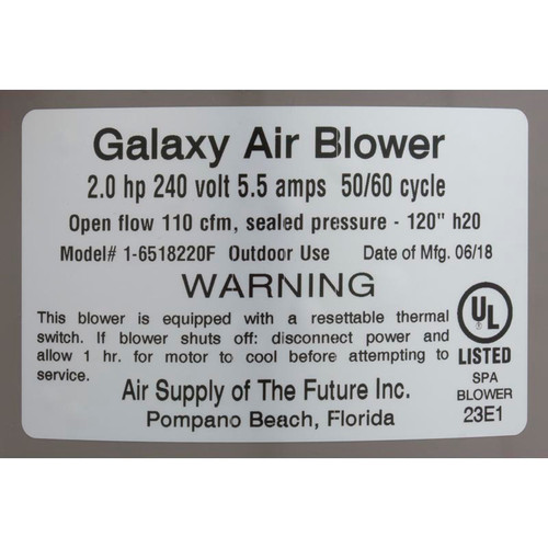 Blower, Air Supply Ultra 9000, 1.0hp, 230v,2.5A, Mini Molded