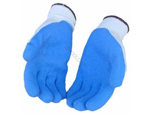 Gloves Blue Knit Latex Lg