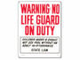 18"X24" Warning No Lifeguard On Duty Sign