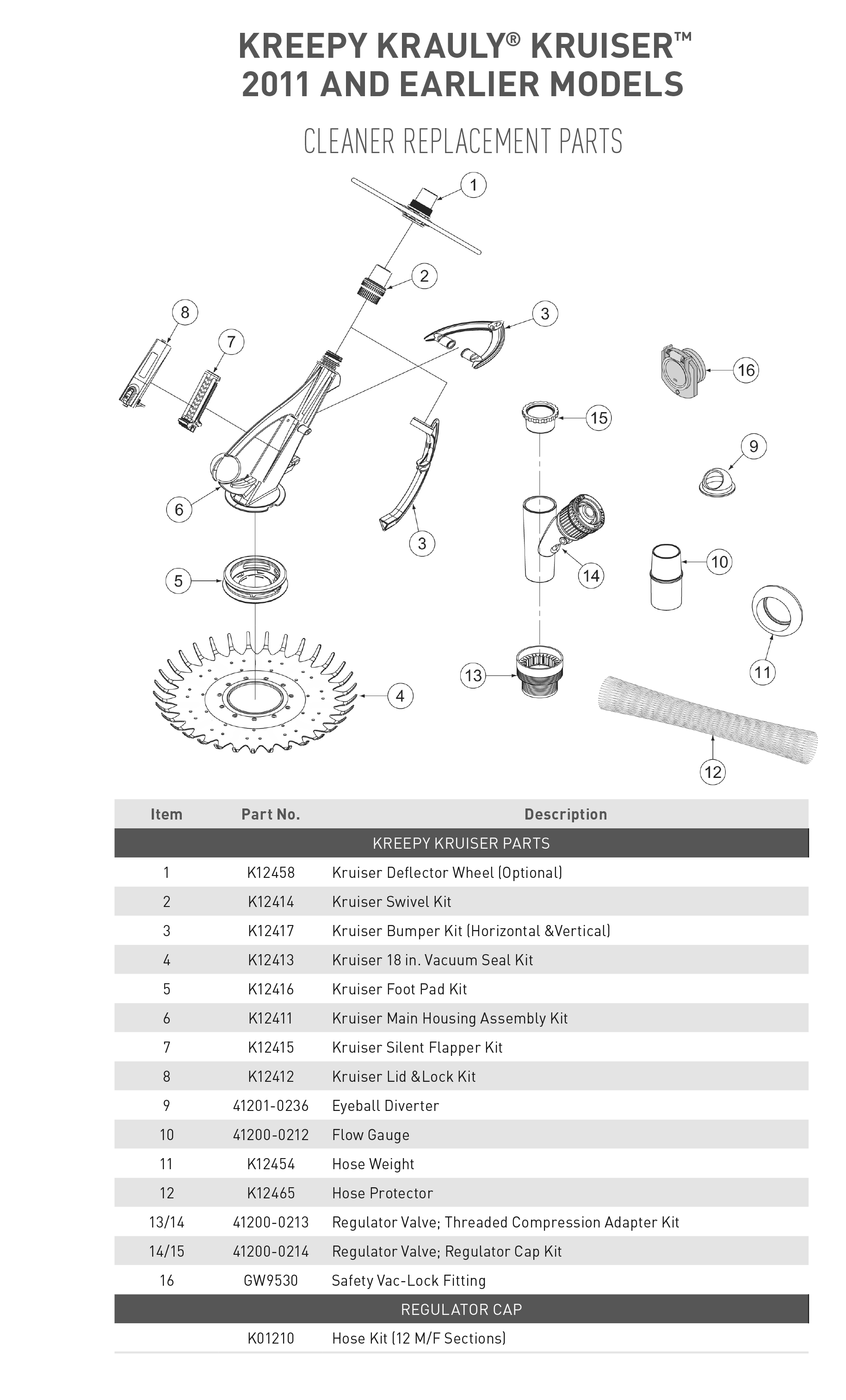 Pentair Kreepy Kruiser 2011 and Earlier Parts