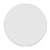A round, white beach towel with a smooth texture, featuring a logo at the edge.