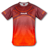 A men's performance t-shirt in shades of brown and orange, featuring a honeycomb pattern and a logo.