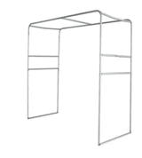 A silver metal arch frame for displaying tension fabric, featuring a rectangular design with open sides.