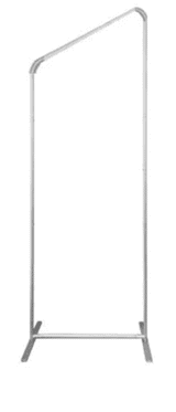 A grey, H-shape angled top display stand with a sleek, minimalist design.