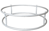 A circular silver aluminium frame designed for tension fabric displays, featuring attachment points.